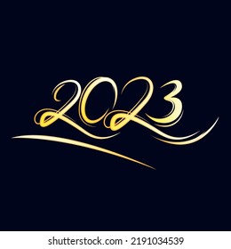 Lettering 2023 with golden glow. Glitter design element for holiday cards, Christmas or New Year party organizer headliner, banner, poster, web.  
