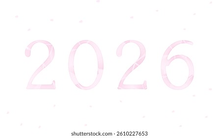 Lettering 2026 and cherry blossom snowstorm, Vector Illustration