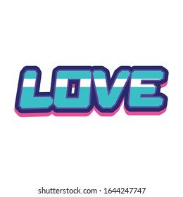 Lettering 90s life Love. Dance cartoon theme. Vector hand drawn illustration isolated on white background. Letters for use on t-shirts, party posters, cards, disco signs, retro prints, web. 