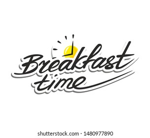 Lettering about breakfast with an egg pattern and clock dial symbol