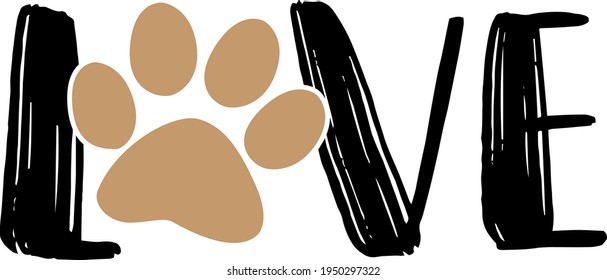 Lettering about Dogs. Interesting and cool inscription. Dog and dog paw print illustration vector