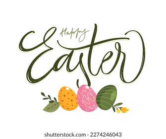 Lettering  about Easter for flyer and print design. Vector illustration. Templates for banners, posters, greeting postcards.