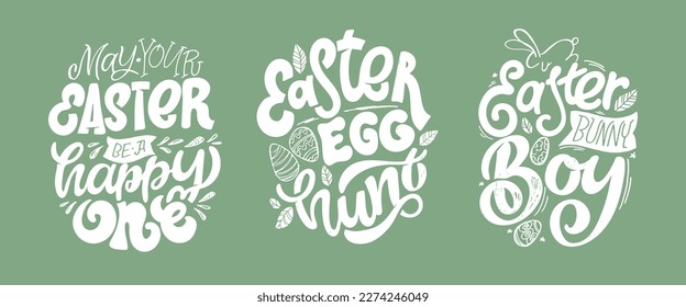 Lettering  about Easter for flyer and print design. Vector illustration. Templates for banners, posters, greeting postcards.