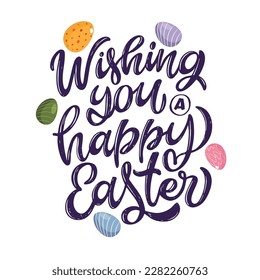 Lettering  about Easter for flyer and print design. Vector illustration. Templates for banners, posters, greeting postcards.