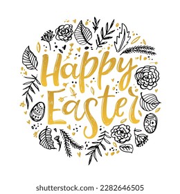 Lettering  about Easter for flyer and print design. Vector illustration. Templates for banners, posters, greeting postcards.