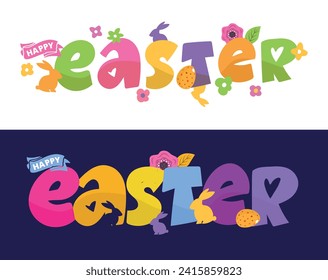 Lettering  about Easter for flyer and print design. Vector illustration. Templates for banners, posters, greeting postcards. 100% vector file