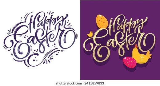 Lettering  about Easter for flyer and print design. Vector illustration. Templates for banners, posters, greeting postcards. 100% vector file