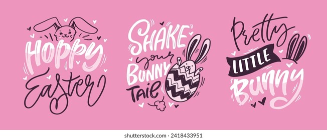 Lettering about Easter for flyer and print design. Vector illustration. Templates for banners, posters, greeting postcards. 100% vector file