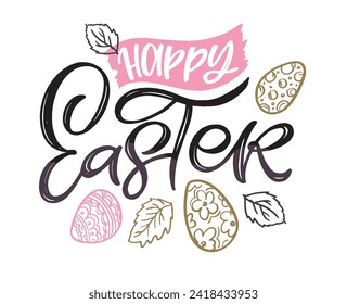 Lettering about Easter for flyer and print design. Vector illustration. Templates for banners, posters, greeting postcards. 100% vector file