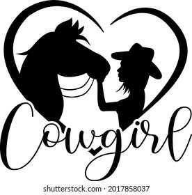 Lettering about horse. Interesting and cool inscription. Girl and horse in the heart illustration vector