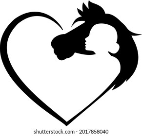 Lettering about horse. Interesting and cool inscription. Girl and horse in the heart illustration vector