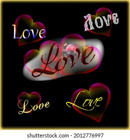 Lettering about love. Romantic background. Heart. Set of icons for mother and Valentine's Day. 