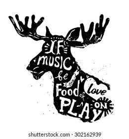 Lettering about music, vintage vector illustration: If music be the food of love, play on