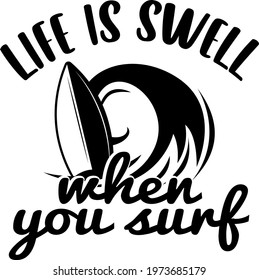 Lettering about surfing. Interesting and cool inscription. Surfboard illustration vector