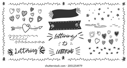 Lettering adornments - ribbons, lines, hearts, leaves, arrows, splash.