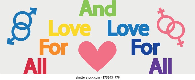 Lettering All for love and love for all. LGBT concept, motivating phrase in the colors of the rainbow. Decoding abbreviations LGBT.