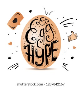 Lettering Artwork Illustrating A Concept Of World Record Egg, The Most Liked Instagram Post In History. Celebrating The Victory Of Instagram Community. Egg Hype Hand Drawn Lettering With Like Symbols.