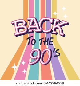 Letras de los años 90. Texto dibujado a mano multicolor brillante. Ilustración en estilo plano
