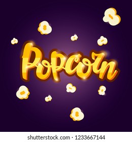 Lettering banner design Popcorn. Vector illustration.