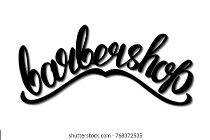 Lettering "Barbershop." Black inscription with a shadow. Handheld lettering, logo, sign, business card, advertisement, announcement, flyer.