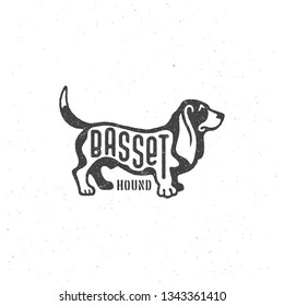 Lettering Basset on dog with stamp effect for logo, label, badge, emblem design. Vector illustration.