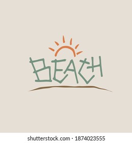 lettering beach with sun, for logo or tshirt design