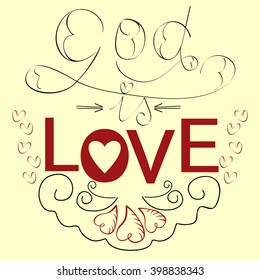 Lettering Bible God is love with hearts