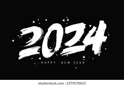 Lettering. Big numbers 2024. Happy new year. Stylish hand-drawn inscription. New Year greeting card. Fashionable modern brush font. Vector illustration on a black background.