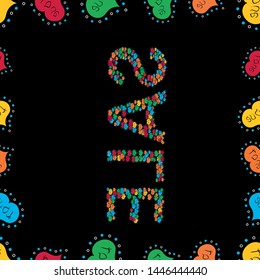 Lettering in black, blue and green colors. Seamless. Lettering. Sale banner template. Vector illustration.