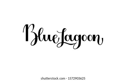Lettering Blue Lagoon isolated on white background for print, design, bar, menu, offers, restaurant. Modern hand drawn lettering label for alcohol cocktail Blue Lagoon