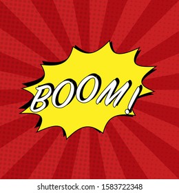Lettering Boom, bomb. Comic text sound effects. Vector bubble icon speech phrase, cartoon exclusive font label tag expression, sounds illustration. Comics book