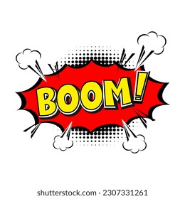 Dejando a Boom, bomba. Efectos de sonido de texto cómico. Icono de burbuja vectorial, expresión de etiqueta de letra exclusiva de dibujos animados, ilustración de sonidos. Globo de historietas.