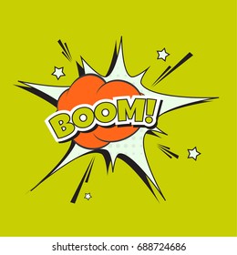 Lettering Boom, bomb explosion. 