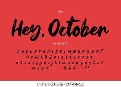 Lettering Brush Font Isolated On Red Background. Texture Alphabet. Vector Logo Letters.