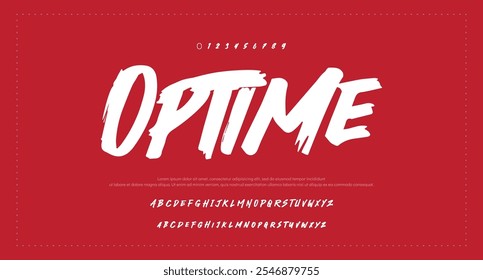 Lettering brush font isolated on red background. Texture alphabet. Vector logo letters.