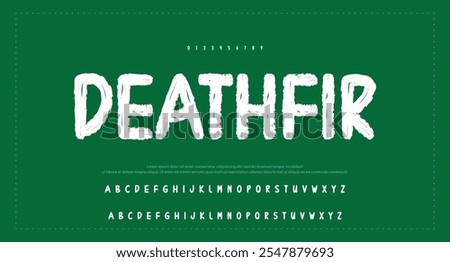 Lettering brush font isolated on red background. Texture alphabet. Vector logo letters.