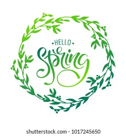 Lettering of brush Hello Spring you can use in yuor disign, print posters, cards and promotional items