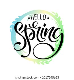 Lettering of brush Hello Spring you can use in yuor disign, print posters, cards and promotional items