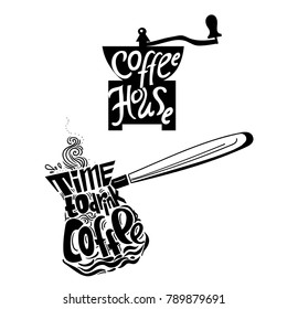 Lettering. Calligraphic composition on the theme Coffee.