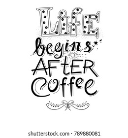 Lettering. Calligraphic composition on the theme Coffee.