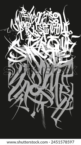 Lettering calligraphy art poster. Random letters abstract hand drawn brush line concept.