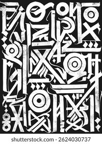 Lettering calligraphy grunge abstract pattern design composition with noise. Artistic blend of hand-drawn typography, grunge elements, and textured details