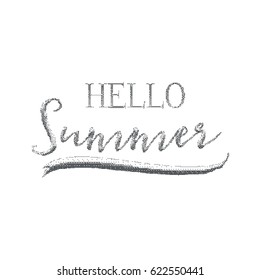 lettering and calligraphy halftone modern - Hello summer . Sticker, stamp, logo - hand made