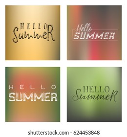 lettering and calligraphy halftone modern - Hello summer On a blurred gradient background . Sticker, stamp, logo - hand made