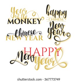 Lettering calligraphy set. Happy Chinese New Year. Design labels. 