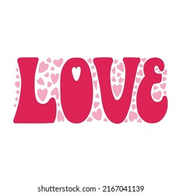 Lettering card with phrase Love. White background and pink letters. Decoration hearts. Used for invitations to the wedding, greeting cards, flyers, t-shirt, poster. Ve