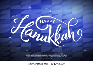 Lettering card with sketch elements. Happy Hanukkah poster. Hand drawn vector illustration.