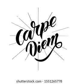 Lettering Carpe diem -  is a Latin phrase meaning-Seize the day. Inspirational quote  isolated on white background. Vector  illustration.Design  for  t-shirt,  poster, banner, postcard.