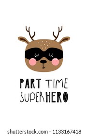 Lettering children poster part time superhero in scandinavian style