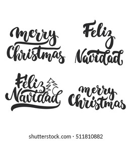 Lettering Christmas and New Year holiday calligraphy phrases photo overlays set isolated on the white background. Fun brush ink typography for illustrations, t-shirt print, poster design.